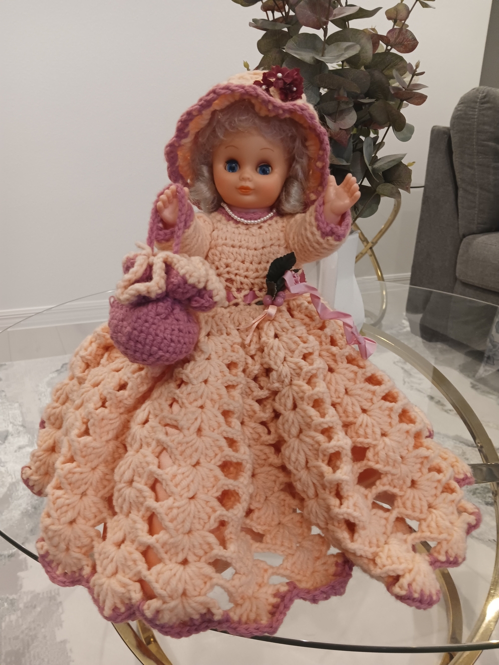 & Other Stories Peach and Pink Crochet Doll with Purse
